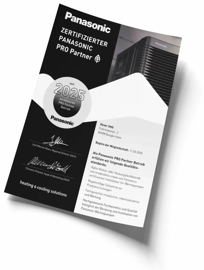 Zertifizierter Panasonic Pro Partner für Wärmepumpe und Klimaanlage | Beratung - Installation - Wartung